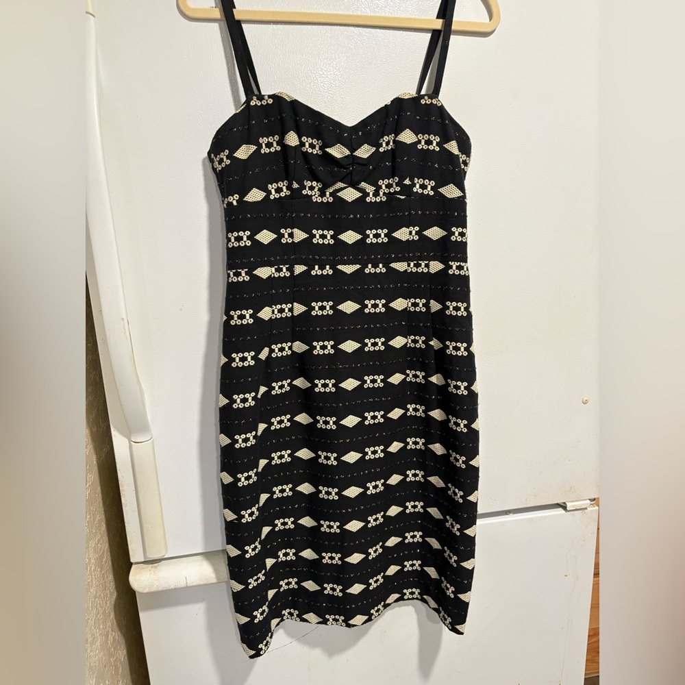 Nanette Lepore Black and Cream Striped Midi Dress